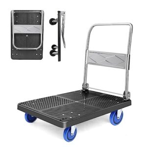 push cart dolly cart platform hand truck with 800lb platform truck luggage cart folding flatbed dolly with 360 degree swivel wheels foldable push hand cart for loading and storage (black-l)