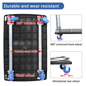 Push Cart Dolly Cart Platform Hand Truck with 800lb Platform Truck Luggage Cart Folding Flatbed Dolly with 360 Degree Swivel Wheels Foldable Push Hand Cart for Loading and Storage (Black-L)