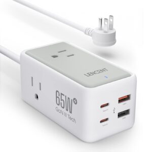 lencent usb c charger gan iii 65w usb c charging station,multi outlet extender，fast charging usb & type c, extension 5.0 ft cord【3 ac outlets+2 usb c(pd 65w max) + 2 usb】for home,office,travel(white)