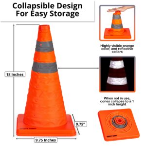 Multipurpose 4-Pack Traffic Cones 18 Inch Plus 1,000 Ft Yellow Caution Tape - Collapsible Pop-Up Safety Cones with Bright Reflective Collars - Ideal Orange Cones for Parking Lot, Driving & Training