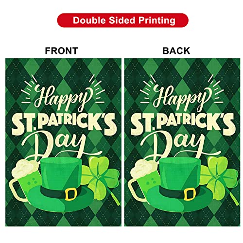 HOMFREEST St Patricks Day Garden Flag 12x18 Inch Vertical Double Sided Green Shamrock Hat Beer Yard Flag Lucky Clover Holiday Decor Outside Lawn Display Decorations Happy St Patrick's Day Outdoor