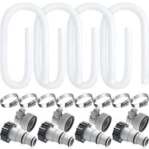 4 pack pool filter hose replacement kit 1.5 inches pool hose for above ground with 8 pcs hose clamps and 8 pieces hose adapters for swimming pool compatible accessories (white)