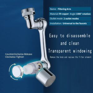 New Upgrade 1080° Rotating Filter Faucet Extender, PP Cotton Filter Faucet, Universal Splash Filter Faucet, Water Filter Faucet for Kitchen Bathroom, Swivel Faucet Aerator with 2 Water Outlet Modes