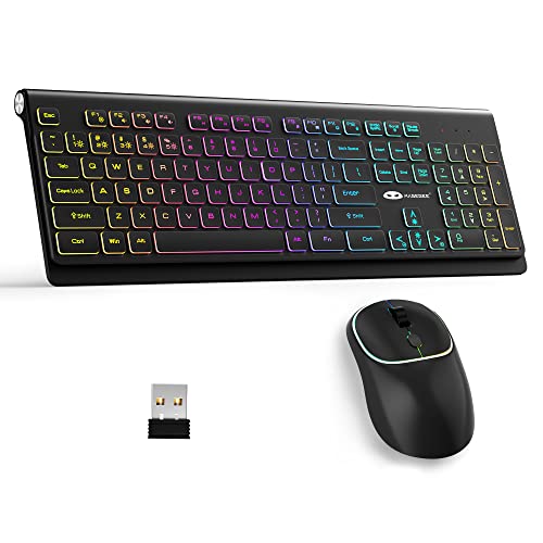 MageGee V650S Wireless Keyboard Mouse Combo, 2.4G Full Size RGB Backlit Silent Ultra-Thin Gaming Keyboard and Mouse Set with Number Pad for Windows, Desktop, Laptop, PC (Black)