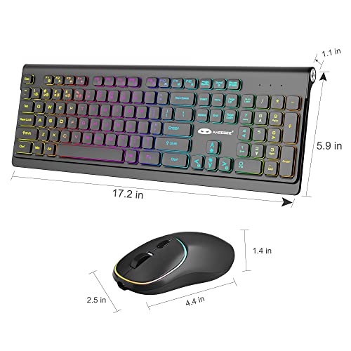 MageGee V650S Wireless Keyboard Mouse Combo, 2.4G Full Size RGB Backlit Silent Ultra-Thin Gaming Keyboard and Mouse Set with Number Pad for Windows, Desktop, Laptop, PC (Black)