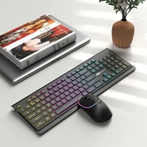 MageGee V650S Wireless Keyboard Mouse Combo, 2.4G Full Size RGB Backlit Silent Ultra-Thin Gaming Keyboard and Mouse Set with Number Pad for Windows, Desktop, Laptop, PC (Black)