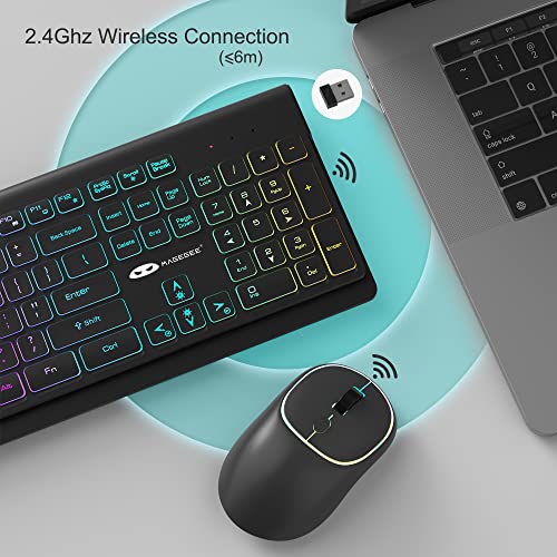 MageGee V650S Wireless Keyboard Mouse Combo, 2.4G Full Size RGB Backlit Silent Ultra-Thin Gaming Keyboard and Mouse Set with Number Pad for Windows, Desktop, Laptop, PC (Black)
