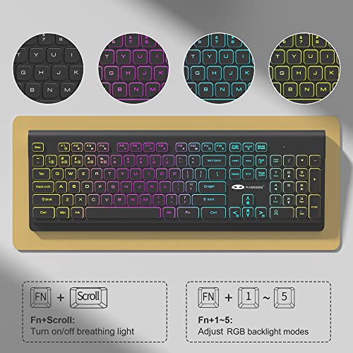 MageGee V650S Wireless Keyboard Mouse Combo, 2.4G Full Size RGB Backlit Silent Ultra-Thin Gaming Keyboard and Mouse Set with Number Pad for Windows, Desktop, Laptop, PC (Black)