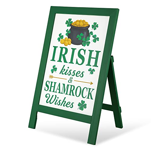 Glitzhome 24"H St. Patrick's Wooden Porch Sign, Welcome Sign for St. Patrick's Day Standing Hanging Home Front Door Yard Party Decor