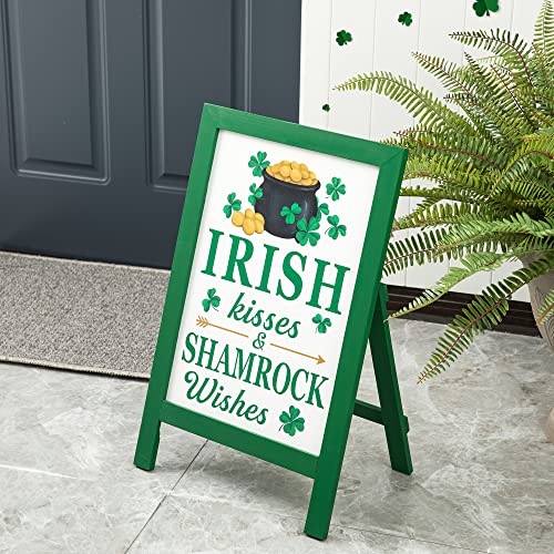 Glitzhome 24"H St. Patrick's Wooden Porch Sign, Welcome Sign for St. Patrick's Day Standing Hanging Home Front Door Yard Party Decor