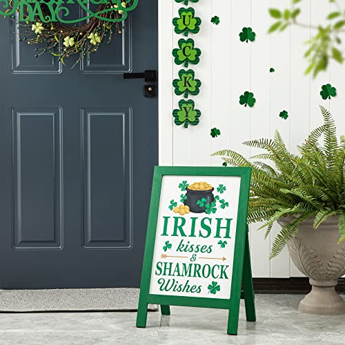 Glitzhome 24"H St. Patrick's Wooden Porch Sign, Welcome Sign for St. Patrick's Day Standing Hanging Home Front Door Yard Party Decor