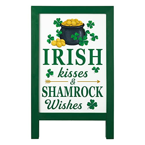 Glitzhome 24"H St. Patrick's Wooden Porch Sign, Welcome Sign for St. Patrick's Day Standing Hanging Home Front Door Yard Party Decor