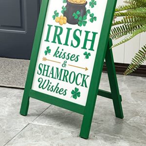 Glitzhome 24"H St. Patrick's Wooden Porch Sign, Welcome Sign for St. Patrick's Day Standing Hanging Home Front Door Yard Party Decor