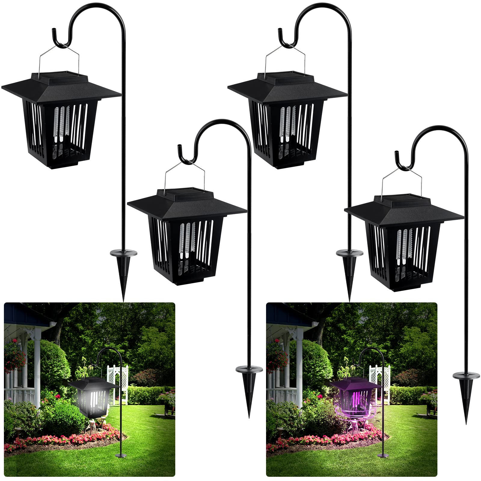 Qualirey 4 Pcs Solar Bug Zapper Outdoor Bug Zapper Outdoor Mosquito Repellent for Patio Waterproof Outdoor Mosquito Zapper Mosquito Killer LED Light for Patio Mosquitoes Moths Insect Flies (Square)