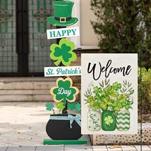 CROWNED BEAUTY St Patricks Day Garden Flag 12x18 Inch Double Sided for Outside Small Burlap Green Shamrocks Clovers Lucky Welcome Yard Holiday Flag CF725-12