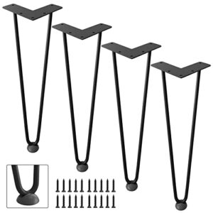 donyoung hairpin legs 16", coffee table legs set of 4 metal furniture legs, mid century modern style table legs for nightstand sofa bench, rubber floor protectors included, black