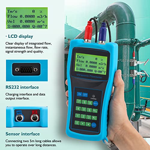 Bonoutil Ultrasonic Flow Meter Clamp on Handheld Portable Flowmeters with LCD Display S1 M2 Sensors Carrying Case 1/2-28"