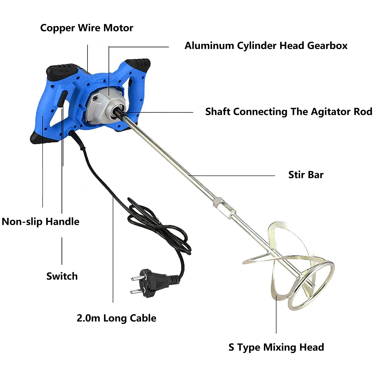 Cement Mixer, Paint Mixer, 2600W Electric Concrete Mixer, Mortar Mixer, M14 Adjustable Agitator, 6 Speed Control, Plaster Grout Drill Mixer Stirring Tool, Used for Mixing Cement Slurry, Paint Coating