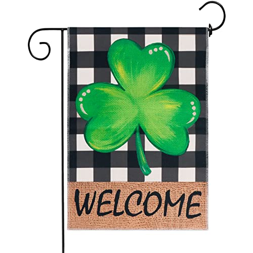 St Patricks Day Garden Flag 12x18 Double Sided, Shamrock Garden Flag for Outdoor Yard Saint Patricks Day Decorations