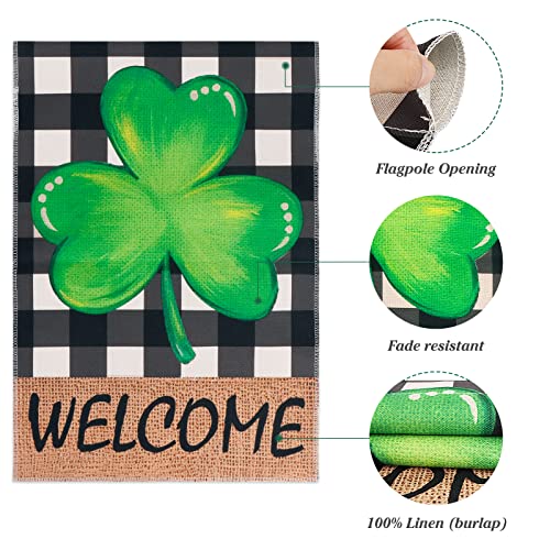 St Patricks Day Garden Flag 12x18 Double Sided, Shamrock Garden Flag for Outdoor Yard Saint Patricks Day Decorations