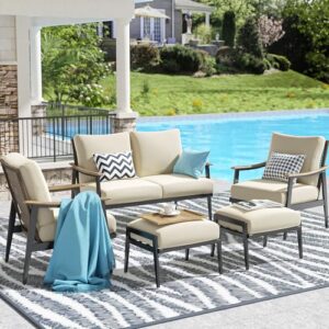 natural expressions patio furniture set,outdoor furniture patio sofa outdoor sectional metal patio conversation set with high back wicker backrest, loveseat & ottoman for balcony,backyard,deck