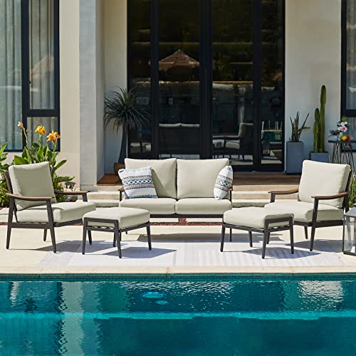 NATURAL EXPRESSIONS Patio Furniture Set,Outdoor Furniture Patio Sofa Outdoor Sectional Metal Patio Conversation Set with High Back Wicker Backrest, Loveseat & Ottoman for Balcony,Backyard,Deck