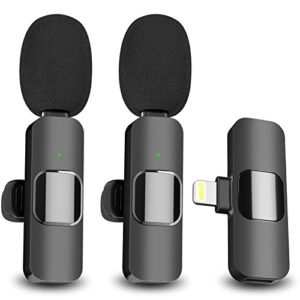 ejcc 2 pack wireless microphone for iphone ipad, mini wireless clip-on microphones for iphone video recording, youtube, interview, tiktok, vlog