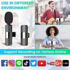 EJCC 2 Pack Wireless Microphone for iPhone iPad, Mini Wireless Clip-on Microphones for iPhone Video Recording, YouTube, Interview, TikTok, Vlog