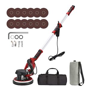 Anbt Drywall Sander,1250W Electric Wall Sander, Double-Deck LED Lights Sander, Electric Drywall Sander w/Dust-Free Automatic Vacuum System 5 Variable Speed,12PC Sanding Disks