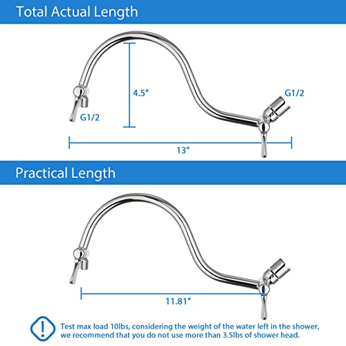 PDPBath Shower Extension Arm, 12" Upgrade Stainless Steel Shower Head Shower Head Extender, Adjustable Height Extended with G1/2 Universal Connection for Vertical Rainfall Shower Head - Chrome