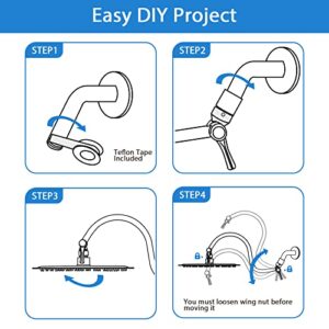 PDPBath Shower Extension Arm, 12" Upgrade Stainless Steel Shower Head Shower Head Extender, Adjustable Height Extended with G1/2 Universal Connection for Vertical Rainfall Shower Head - Chrome