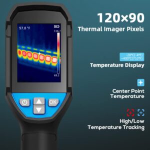 ACEGMET TR120E Thermal Imaging Camera, 120 x 90 IR Resolution Handheld Thermal Camera 10800 Pixels, 25 Hz Refresh Rate Thermal Imager with Laser Pointer, 2.4" LCD Screen, IP54, -4°F~752°F Range