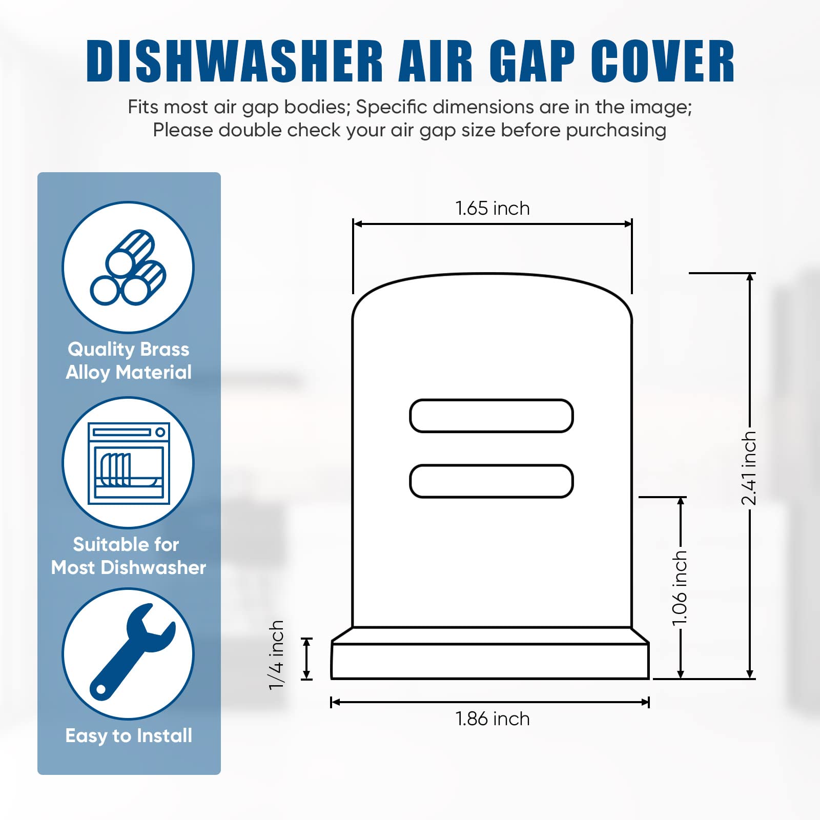 Dishwasher Air Gap Cover Air Gap Cap for Sink Solid Brass Air Gap Cover Replacement Kitchen Air Gap, 1-5/8" Cap Diameter 2-1/4 Cap Height (Matte Black Color)