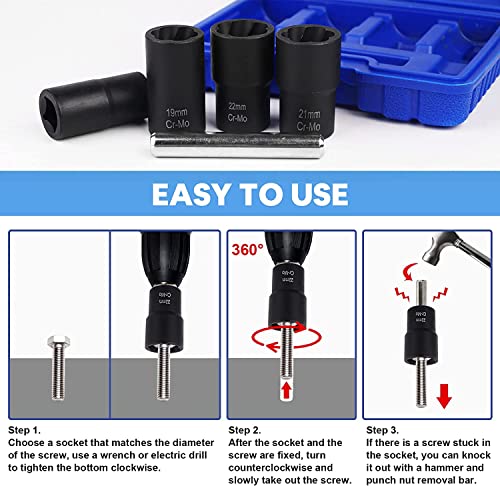 DOUARQ Twist Socket Set Lug Nut Remover Extractor Tool - 5-Piece Metric Bolt and Lug Nut Extractor Socket Tools