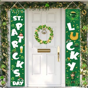 st patricks day porch decorations - saint shamrock porch sign leprechaun decor - hanging banners decorations for front door outside yard garden party supplies