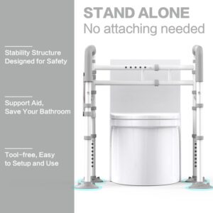 Agrish Stand Alone Toilet Safety Rail - Adjustable Width & Height Fit Any Toilet, Medical Toilet Frame for Elderly Handicap Disabled, Folding Handrails