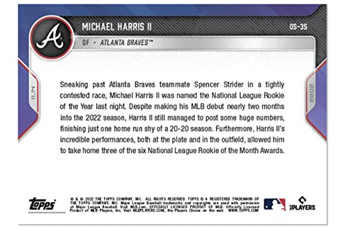 2022 Topps Now Michael Harris II #OS-35- ‘22 NL Rookie of the Year Award Winner- RC MLB Baseball Trading Card- Atlanta Braves. Shipped in Protective Screwdown Holder.