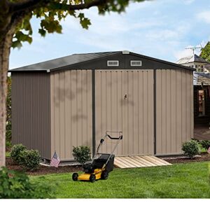 aoxun 8' x 10' metal outdoor storage shed, steel utility tool shed storage house with door & lock, metal sheds outdoor storage for backyard garden patio lawn brown