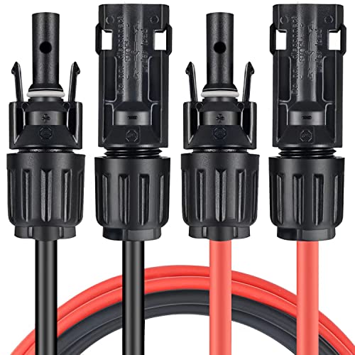 Solar Extension Cable Aimyzii 1 Pair(10Ft Red + 10Ft Black) 10AWG(6mm²) Solar Panel Cable MC4 Extension Cable with Female and Male Connectors