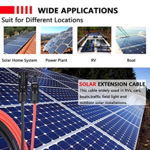 Solar Extension Cable Aimyzii 1 Pair(10Ft Red + 10 Ft Black) 10AWG(6mm²) Solar Panel Cable MC4 Extension Cable with Pair of Connectors and Adaptor Kit Tools