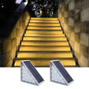 2 pack solar stair lights, outdoor step lights solar powered, warm white solar step lights outdoor waterproof ip67, auto on/off solar lights for steps stairs porch yard patio pathway decoration