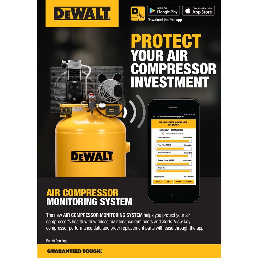 DEWALT 60 Gal. 3.7 HP 175 PSI Stationary Vertical Air Compressor with Air Compressor Monitoring System (DXCM602A.COM)