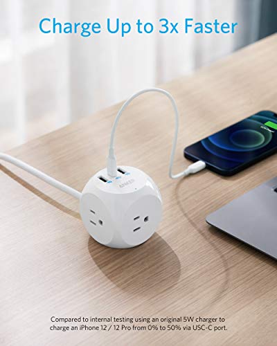Anker Power Strip with USB C, PowerCube with 3 Outlets & 30W USB C,5ft Extension Cord and Travel Power Strip USB C, Anker 511 USB Power Strip, 2Outlets & 3USB Ports