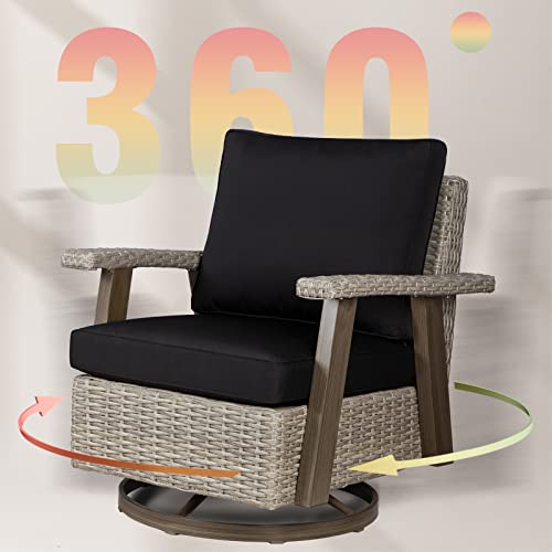 Joyside Outdoor 360 Degree Swivel Rocker Patio Chairs Sets of 2 and Matching Side Table - 3 Piece Wicker Patio Bistro Set with Premium Fabric Cushion(Grey/Black)