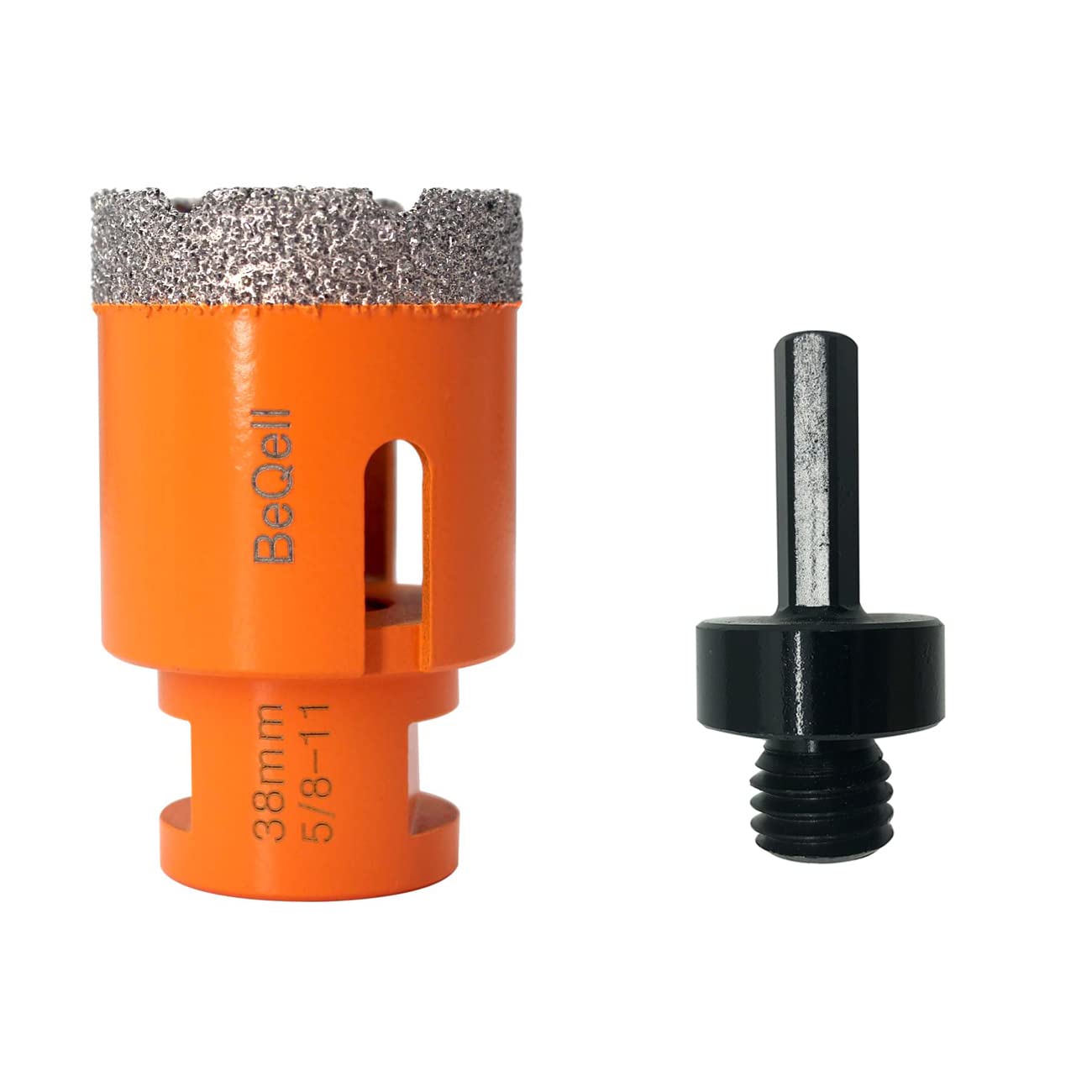 BeQell 1-1/2" Diamond Core Drill Bit 38mm 5/8-11 Thread Diamond Hole Saw for Porcelain Tile Ceramic Marble Brick Granite Drilling & 3/8" Hex Shank Adapter