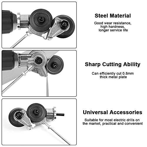 Electric Drill Plate Cutter, Metal Nibbler Drill Attachment, Double Headed Sheet Metal Cutter for Cutting Iron, White Sheet, Steel,Copper, Aluminum