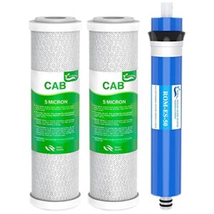 combo pack fx12p and fx12m or tfm-24 water filter replacement, compatible ge ro set gxrm10rbl gxrm10g reverse osmosis systems, 2 x carbon block filters, 1 x 50 gpd ro membrane filter
