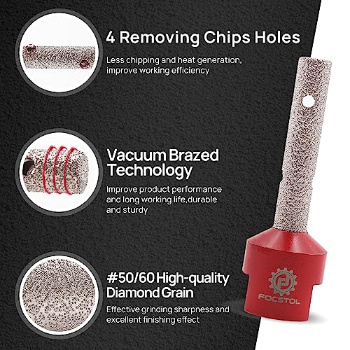 FOCSTOL Diamond Finger Milling Bits - 3/8''(10mm) Core Drill Bit for Enlarging,Shaping,Grinding and Round Bevel Existing Holes in Tile Porcelain Ceramic Granite Marble Stone 5/8''-11 Thread