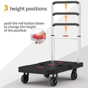 Platform Hand Truck Portable Trolly - Fully Folded Compact Push Cart, 330lbs Capacity Heavy Duty Dolly Practical Handling Tools for Household Industrial, Noise Reduction Office Moving Truck