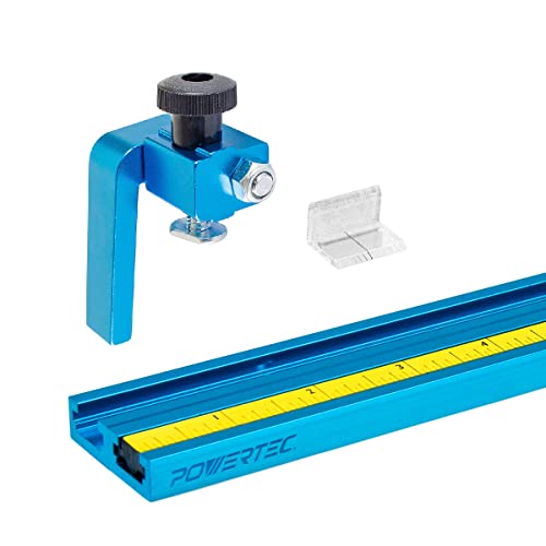 POWERTEC 71812 36 Inch Aluminum Double T-Track with 48" Tape Measure & Insert and 3" Fence Flip Stop for Woodworking